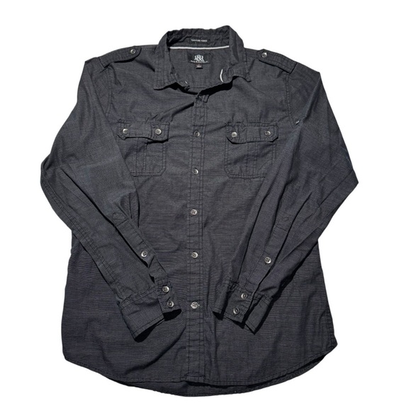 Rock & Republic Men’s Casual Button Down Shirt Medium Black Print Pockets - Picture 2 of 6